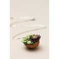 Green and Dark Violet Succulent Nutshell Necklace