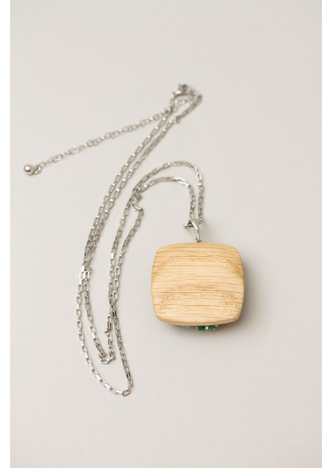 Succulent Necklace With Wooden Pendant