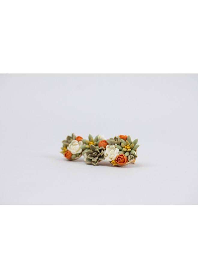 Orange, Green, and Beige Succulent Hair Pin