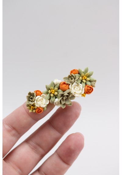 Orange, Green, and Beige Succulent Hair Pin