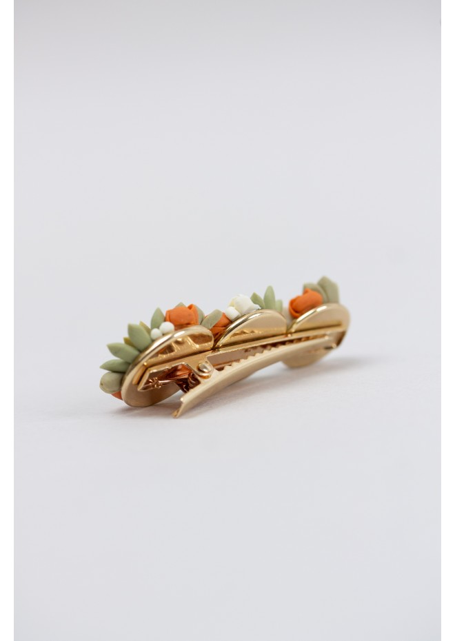 Orange, Green, and Beige Succulent Hair Pin