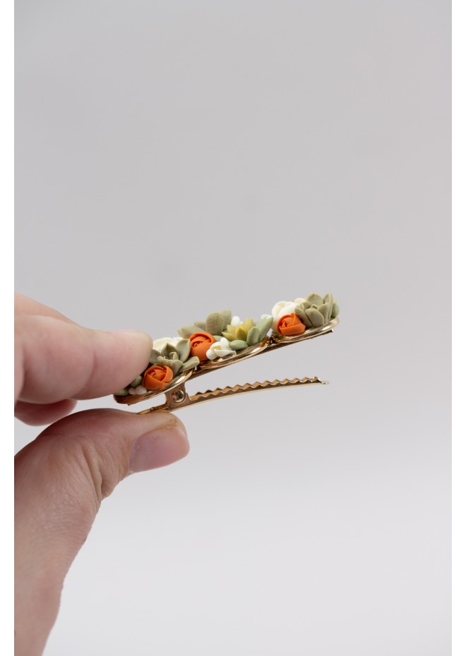 Orange, Green, and Beige Succulent Hair Pin