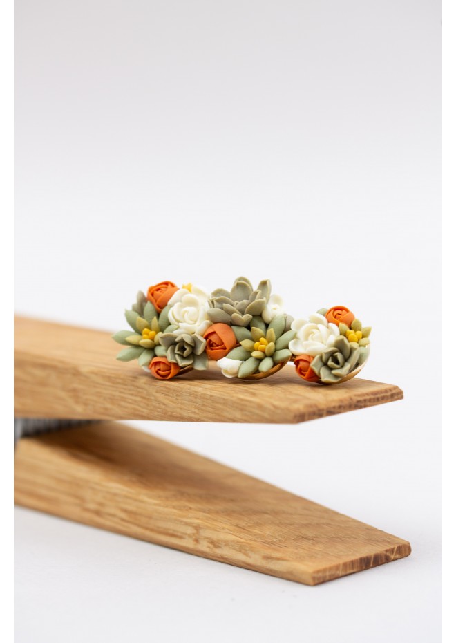 Orange, Green, and Beige Succulent Hair Pin