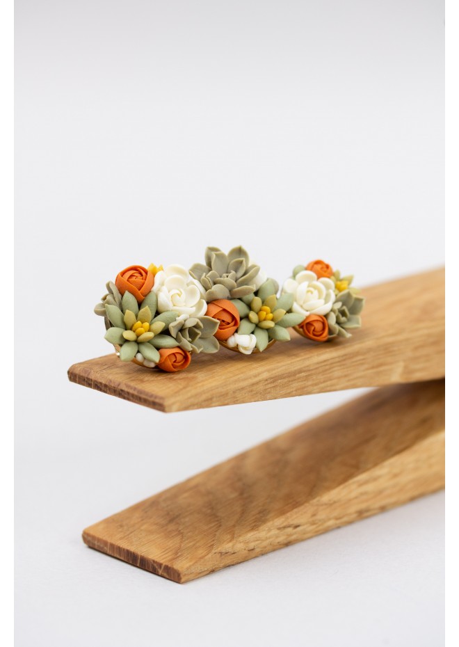 Orange, Green, and Beige Succulent Hair Pin