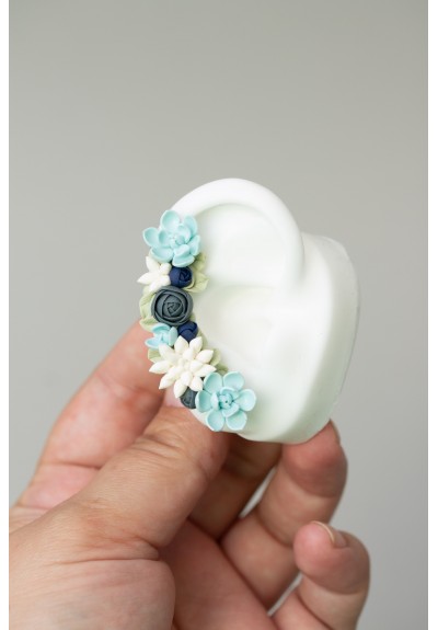 Green, Blue, and White Succulent Cuff Earring