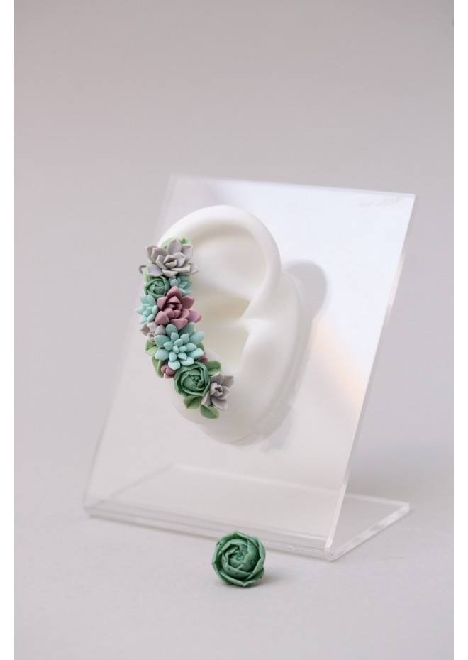 Green and Blue Succulent Cuff Earring