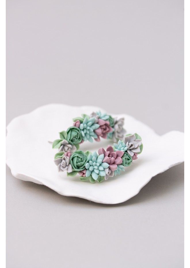 Green and Blue Succulent Cuff Earring