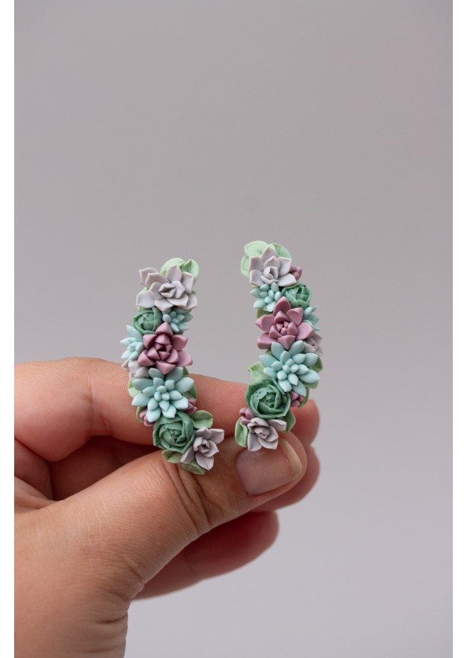 Green and Blue Succulent Cuff Earring