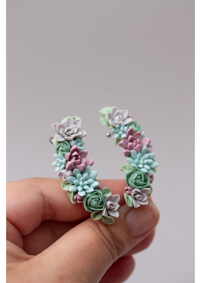 Green and Blue Succulent Cuff Earring