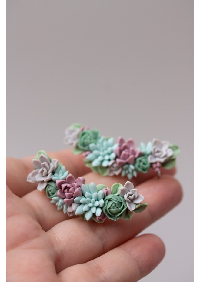 Green and Blue Succulent Cuff Earring