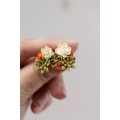 Green, Orange, and Beige Succulent Stud Earrings