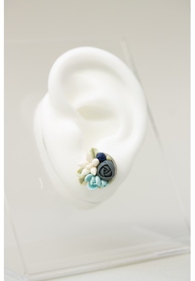 Blue, Beige, and Green Succulent Stud Earrings