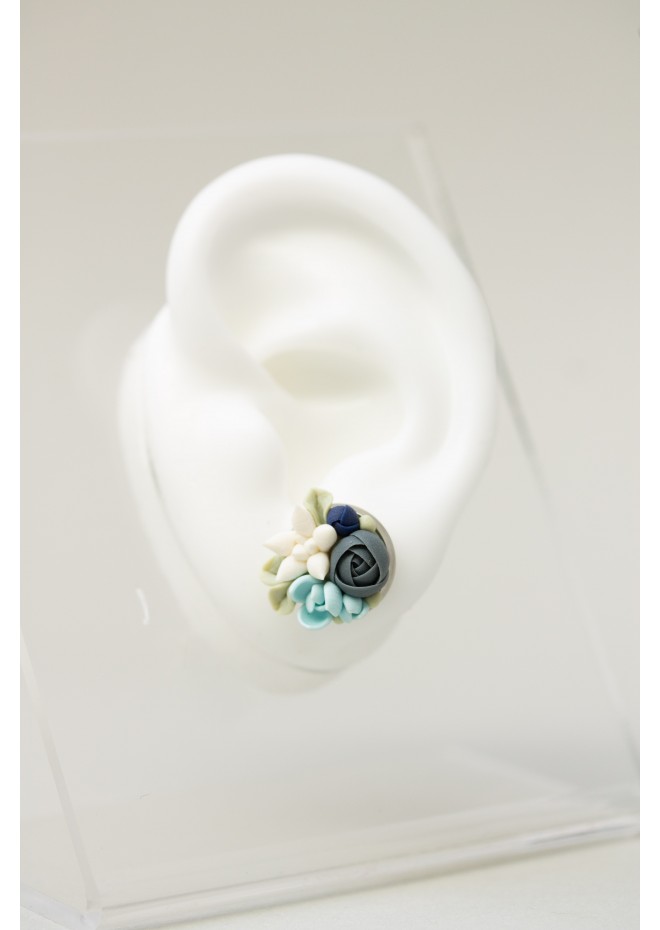 Blue, Beige, and Green Succulent Stud Earrings