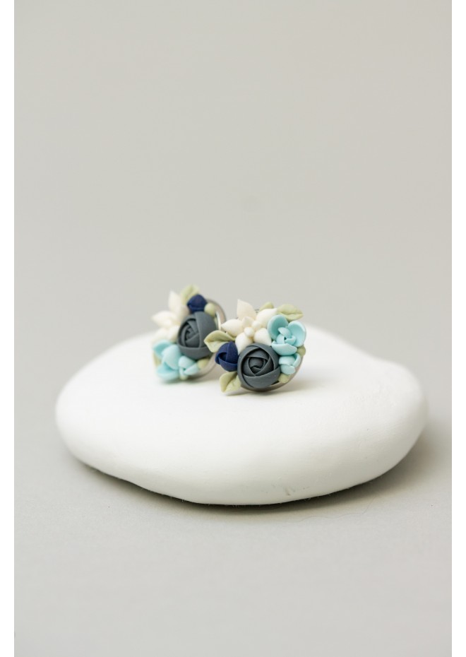 Blue, Beige, and Green Succulent Stud Earrings