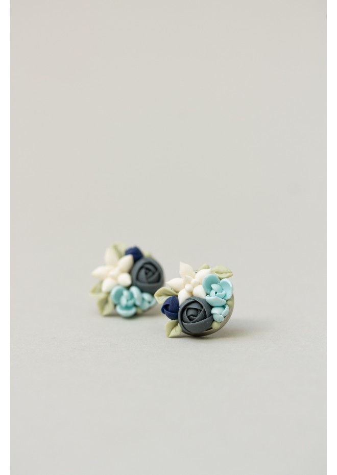 Blue, Beige, and Green Succulent Stud Earrings