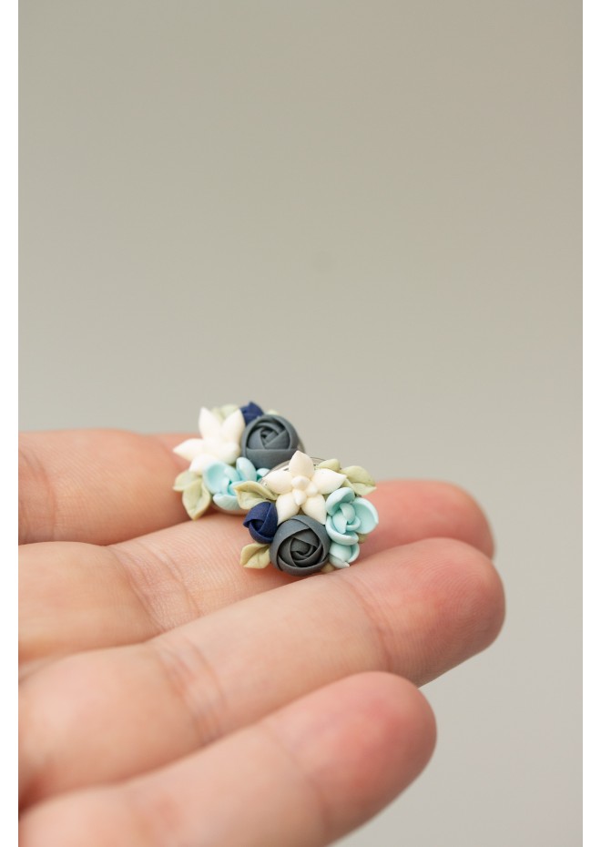 Blue, Beige, and Green Succulent Stud Earrings