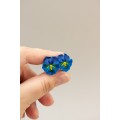 Handmade Blue Pansy Clip-On Earrings for Non-Pierced and Sensitive Ears