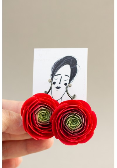 Peachy Pink gold Flowers Statement earrings, polymer clay earrings