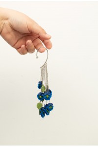 Blue and Yellow Blossom Pansy Ear Cuff – Handmade Polymer Clay Flowers