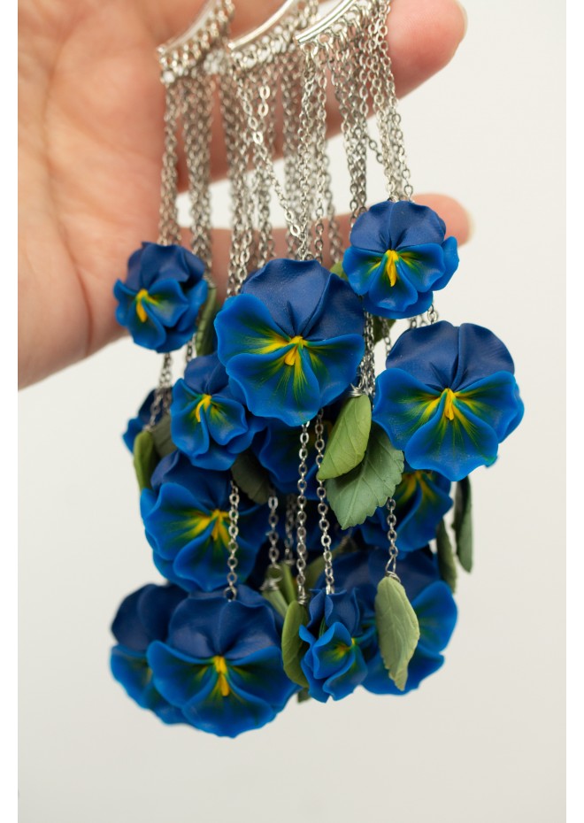 Handmade Blue and Yellow Blossom Pansy Ear Cuff – Elegant Floral Jewelry