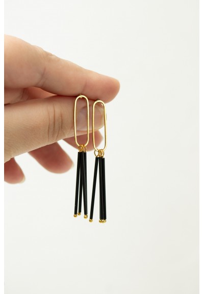 Minimalist Black & Gold Geometric Earrings – Lightweight