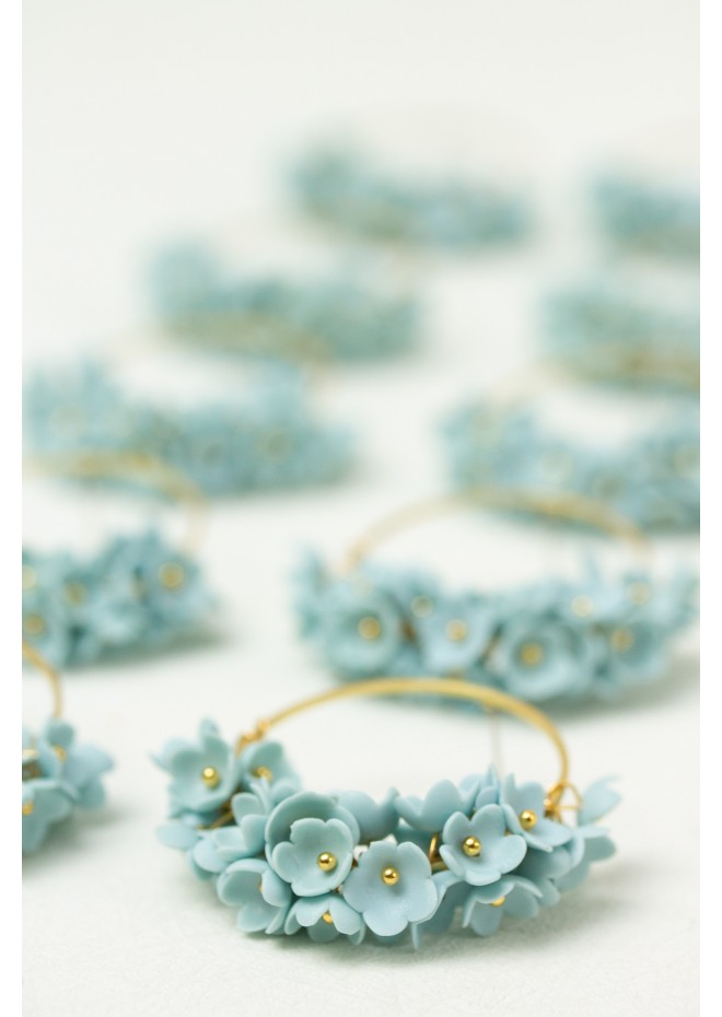 Handmade Light Blue Floral Hoop Earrings – Lightweight & Elegant