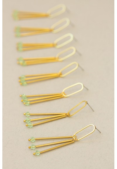 Minimalist Gold Geometric Earrings with Green or Purple Gemstones