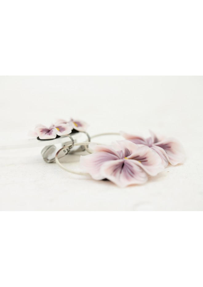 Handmade Pansy Clip-On Earrings – Lightweight & Adjustable