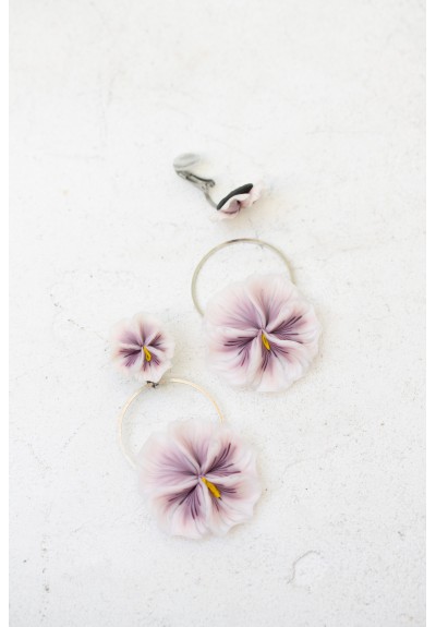 Handmade Pansy Clip-On Earrings – Adjustable Floral Jewelry