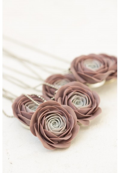 Handmade Ranunculus Flower Necklace – Mocha Mousse Statement Jewelry