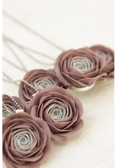 Handmade Ranunculus Flower Necklace – Mocha Mousse Statement Jewelry