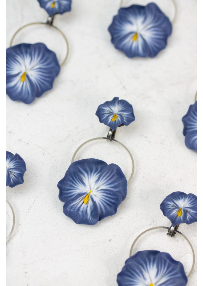Handmade Pansy Clip-On Earrings – Lightweight & Adjustable