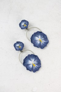 Blue Handmade Pansy Clip-On Earrings – Adjustable Floral Jewelry