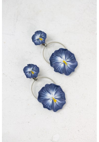 Blue Handmade Pansy Clip-On Earrings – Adjustable Floral Jewelry
