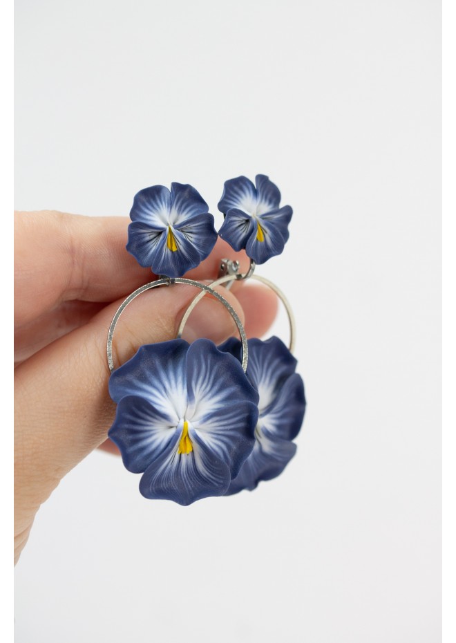 Handmade Pansy Clip-On Earrings – Lightweight & Adjustable