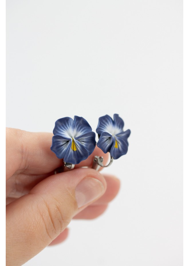 Handmade Pansy Clip-On Earrings – Lightweight & Adjustable