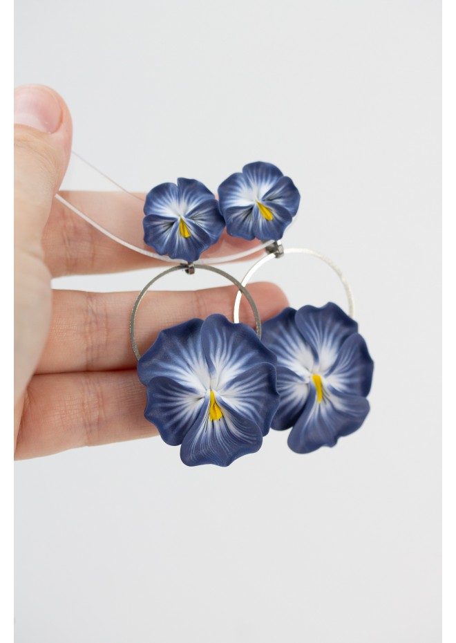 Handmade Pansy Clip-On Earrings – Lightweight & Adjustable
