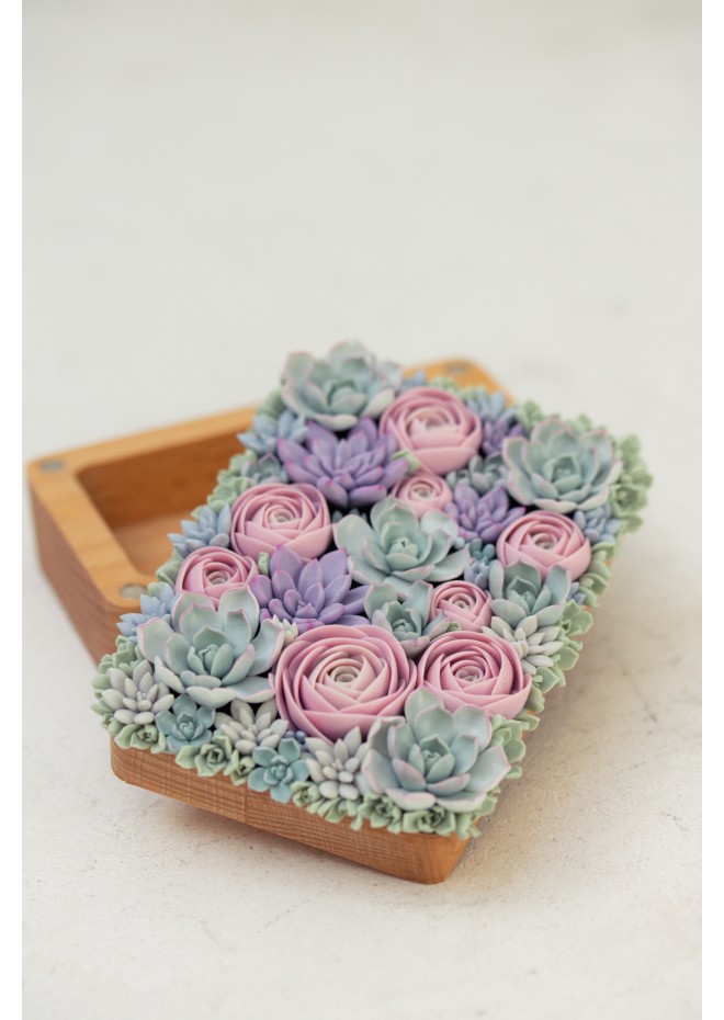 Handcrafted Wooden Jewelry Box with Pastel Succulents – EtenIren