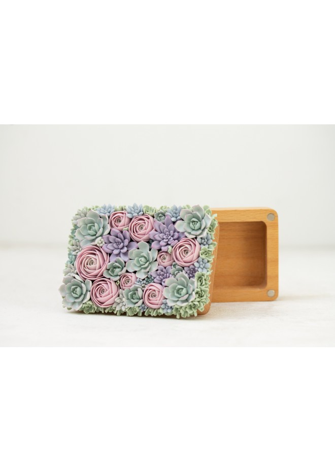 Handcrafted Wooden Jewelry Box with Pastel Succulents – EtenIren
