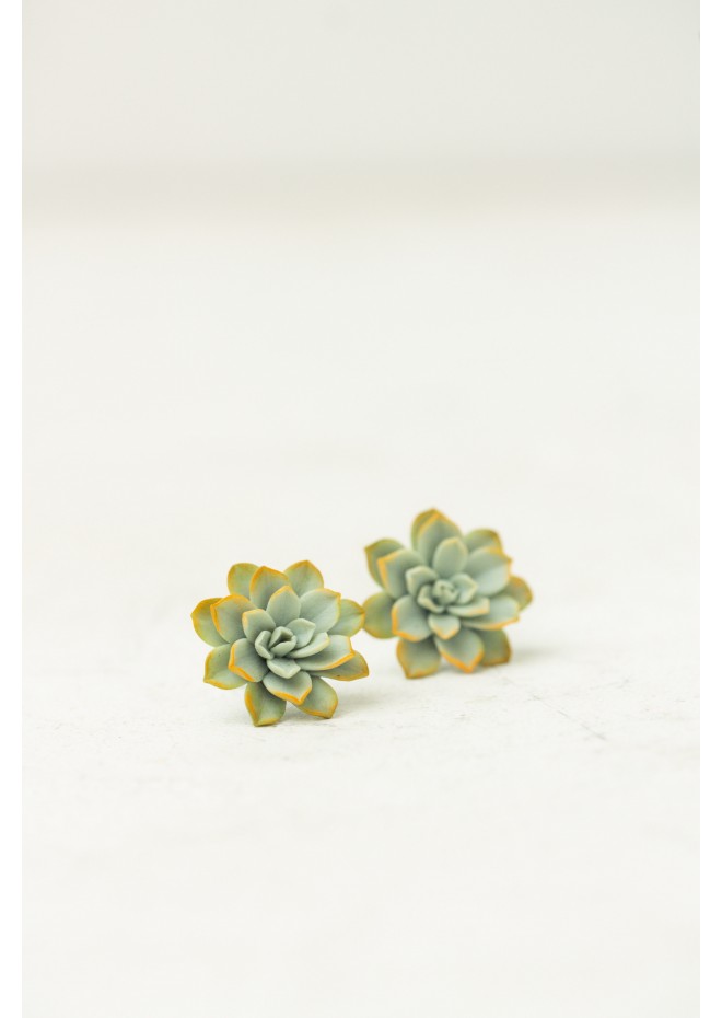 Handmade Mini Succulent Earrings – Green & Orange Clay Studs | Eteniren Jewelry
