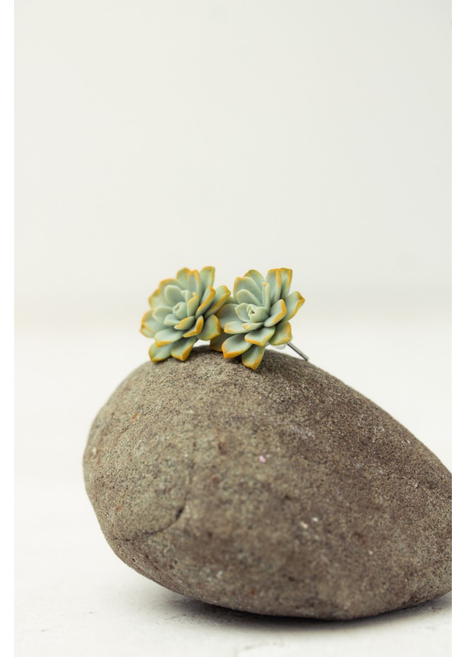 Handmade Mini Succulent Earrings – Green & Orange Clay Studs | Eteniren Jewelry