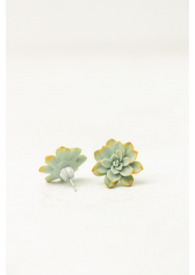 Handmade Mini Succulent Earrings – Green & Orange Clay Studs | Eteniren Jewelry