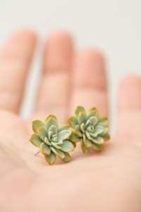 Mini Succulent Earrings – Handcrafted Polymer Clay Studs