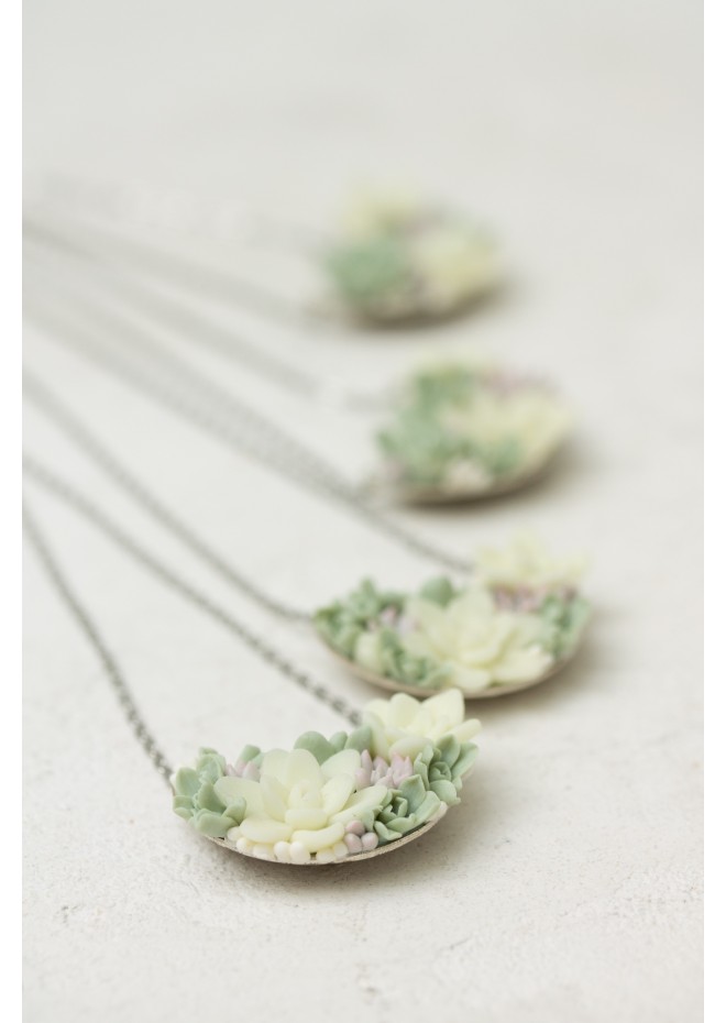 Pastel Succulent Garden Necklace – Handmade Floral Polymer Clay Jewelry