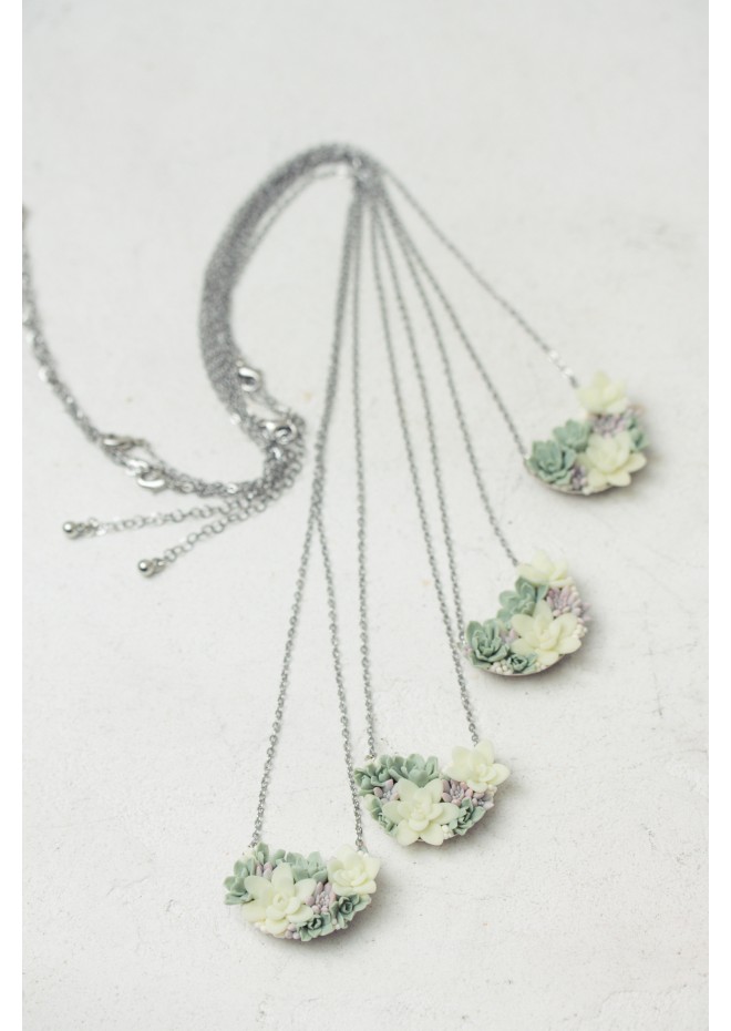 Pastel Succulent Garden Necklace – Handmade Floral Polymer Clay Jewelry