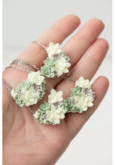 Pastel Succulent Garden Necklace – Glowing Polymer Clay Pendant