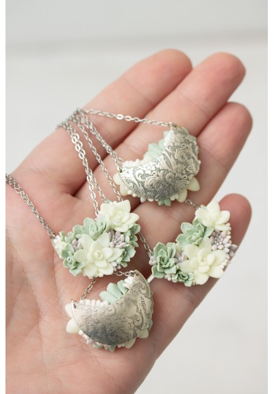 Pastel Succulent Garden Necklace – Glowing Polymer Clay Pendant