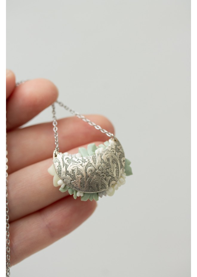 Pastel Succulent Garden Necklace – Handmade Floral Polymer Clay Jewelry
