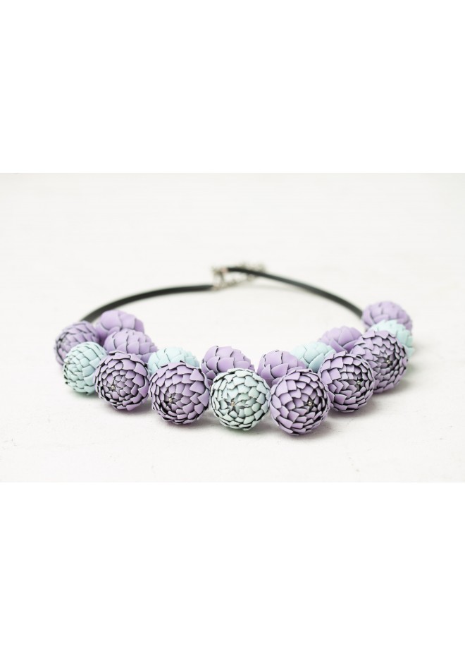 Lilac & Sky Blue Polymer Clay Statement Necklace – One-of-a-Kind