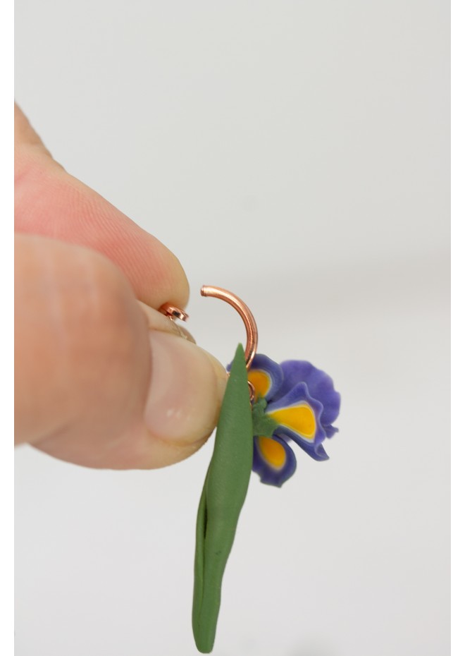 Blue Iris Clip-On Earrings – Handmade Floral Jewelry with Rose Gold